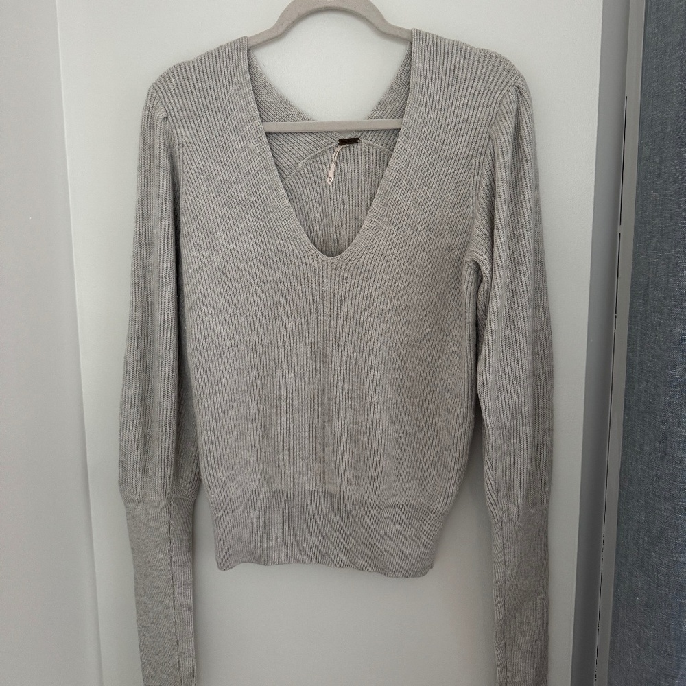Gray Free People Rib Knit Sweater